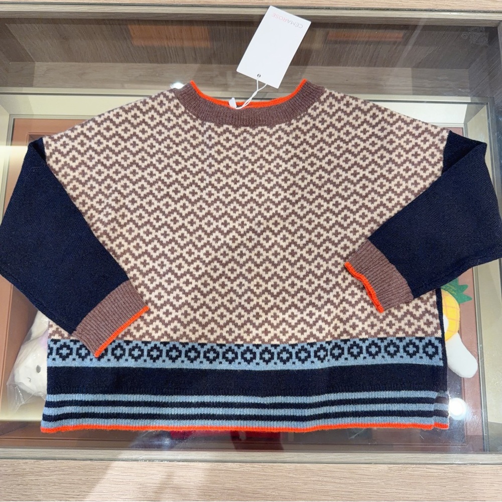 Caramel 100% merino wool Patterned Knit Sweater